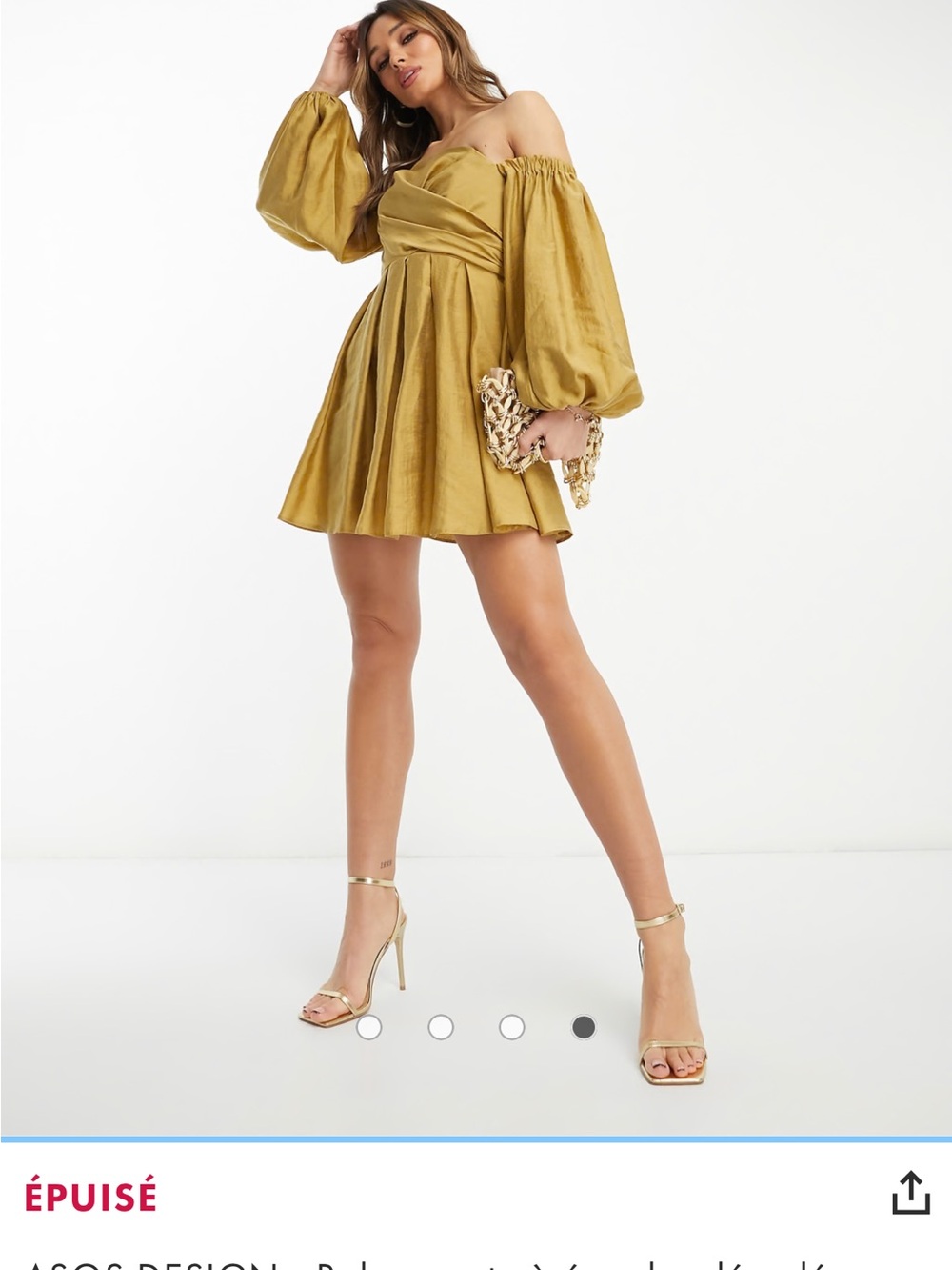 ASOS Mustard Off-Shoulder Puff Sleeve Mini Dress